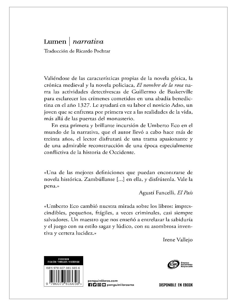 El nombre de la rosa Autor Umberto Eco