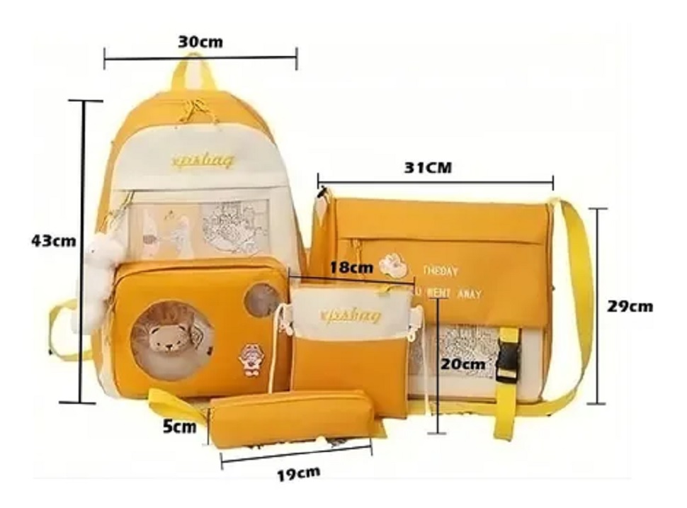 Set De 4 Piezas De Mochilas Escolares Para Niñas Y Niños Color Amarillo