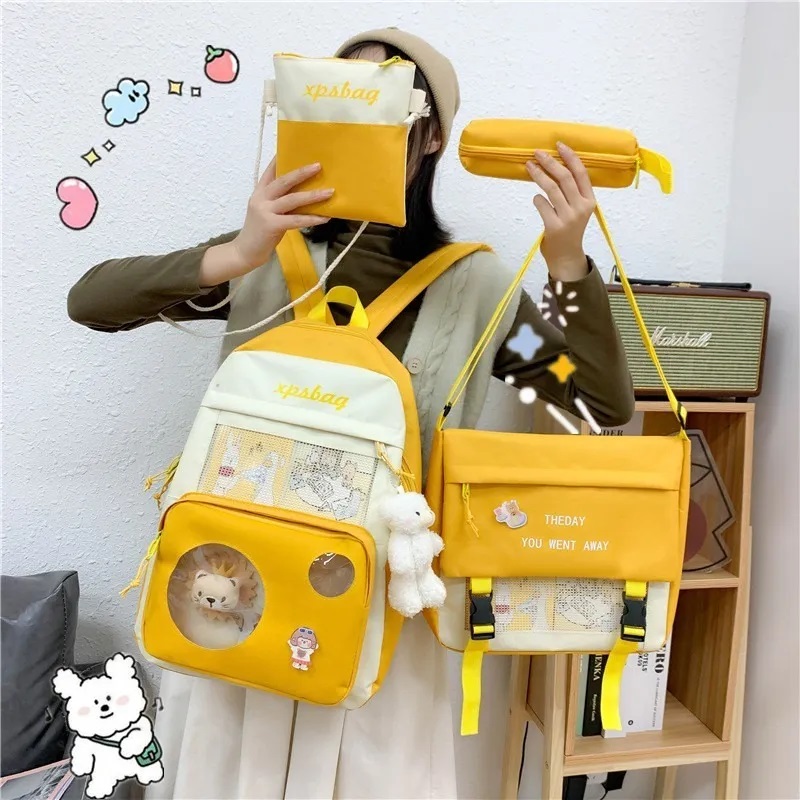 Set De 4 Piezas De Mochilas Escolares Para Niñas Y Niños Color Amarillo