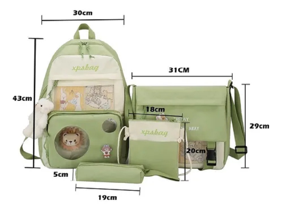 Set De 4 Piezas De Mochilas Escolares Para Niñas Y Niños Color Verde