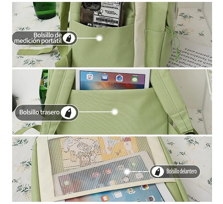 Set De 4 Piezas De Mochilas Escolares Para Niñas Y Niños Color Verde