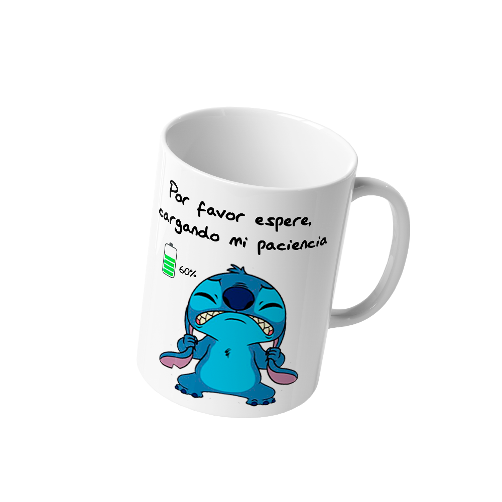 Taza Cerámica Stitch Cargando Mi Paciencia Café Té