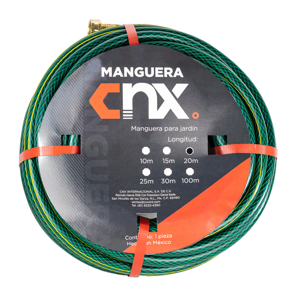 CNX Manguera Armada de 20m para Jardín, Conexiones de Latón