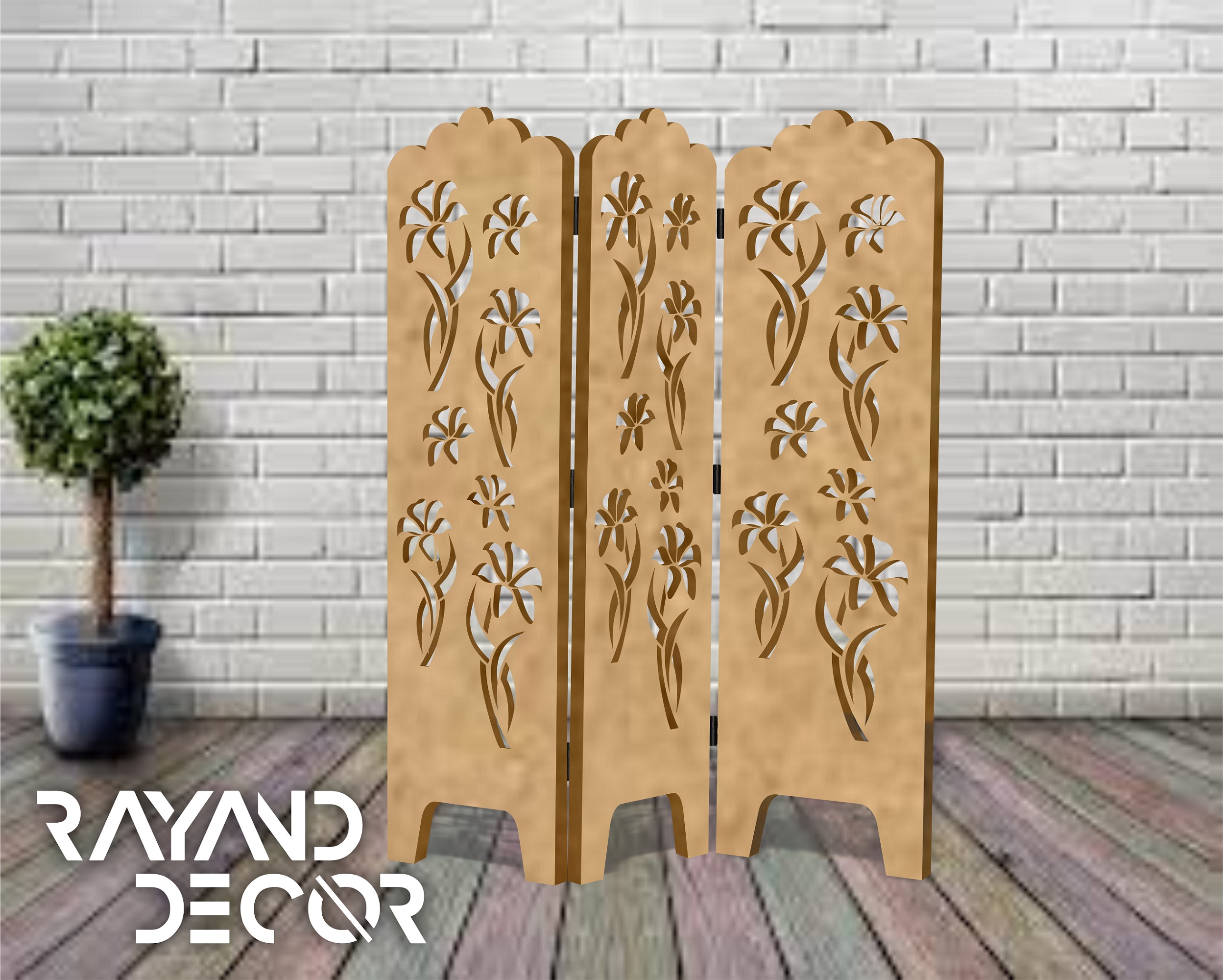 BIOMBO DECORATIVO MDF 3 PANELES NATURALES