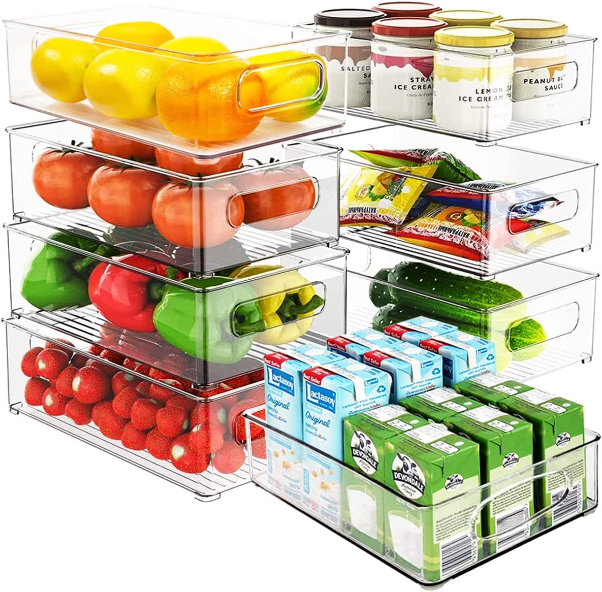 Juego de 8 organizador para despensa ideal para refrigerador, alacenas y espacios de alimentos 4 piezas medianas y cuatro grandes, libres de BPA