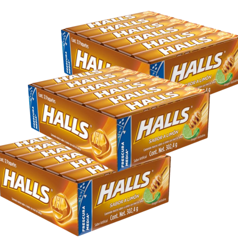 Paquete 4 Halls Miel Limon 12 piezas c/u 