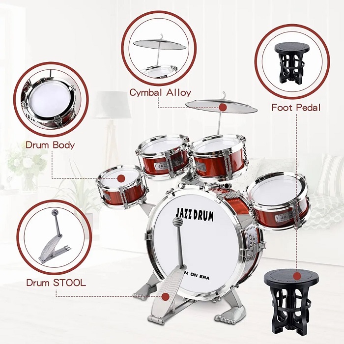 Batería Niños Banco Baquetas Platillo Bombo Musicales