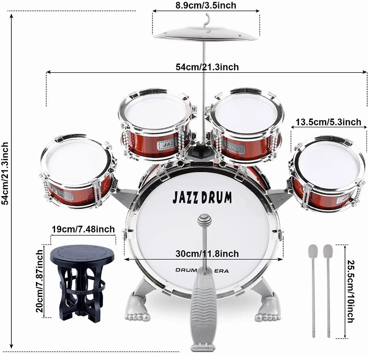 Batería Niños Banco Baquetas Platillo Bombo Musicales