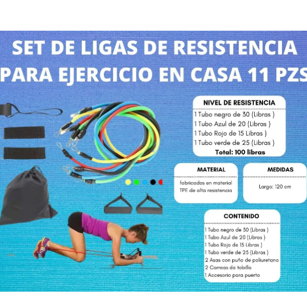 Set De Ligas De Resistencia Para Ejercicio En Casa 11 Pzs