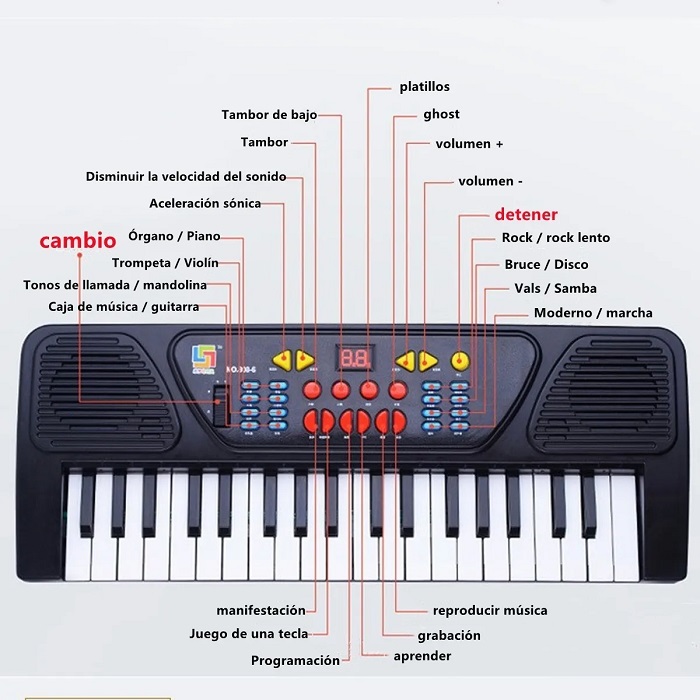 Piano Eléctrico De Juguete Para Niños, 37 Teclas 8 Ritmos