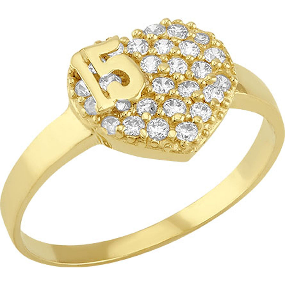 Anillo Corazon Ancho Para XV Años Elaborado En Oro De 10k