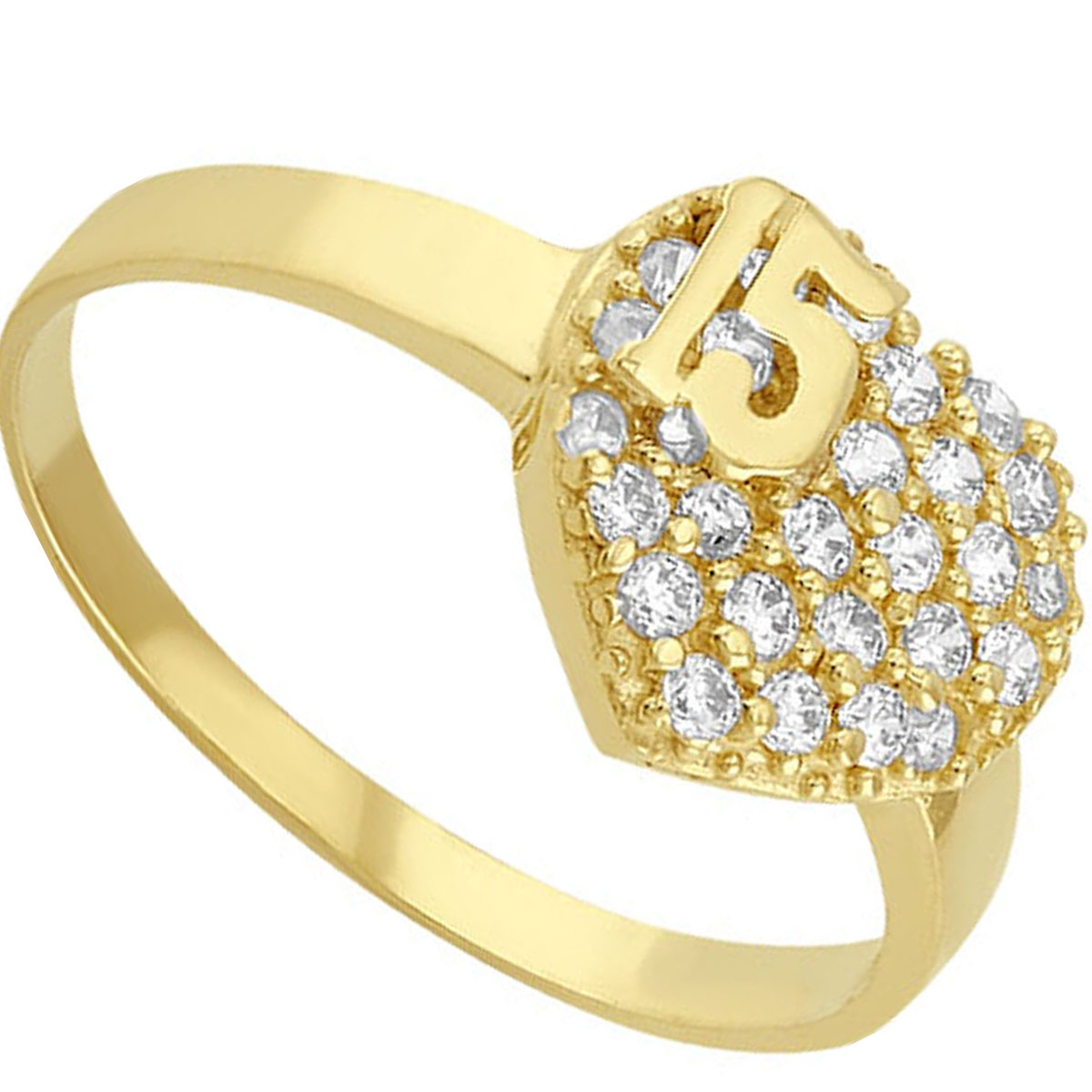 Anillo Corazon Ancho Para XV Años Elaborado En Oro De 10k
