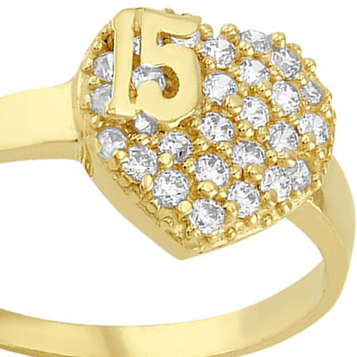 Anillo Corazon Ancho Para XV Años Elaborado En Oro De 10k