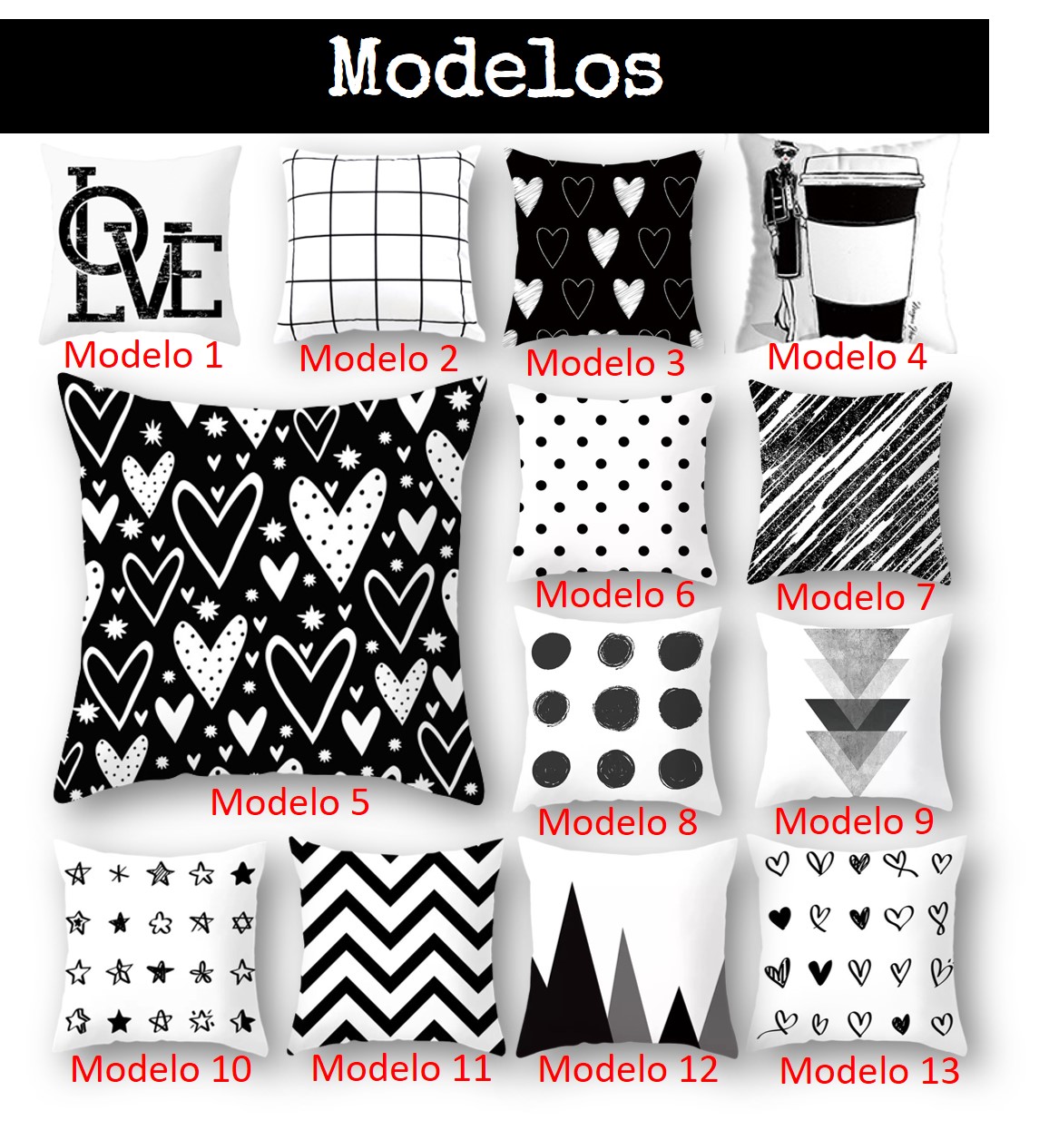 Funda Cojin Decorativo Monocromático Blanco Negro Terciopelo Modelo 12