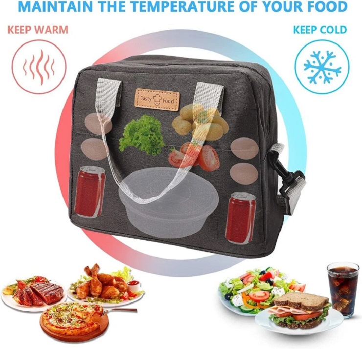 Bolsa De Almuerzo Térmica De Gran Capacidad Lonchera Negra