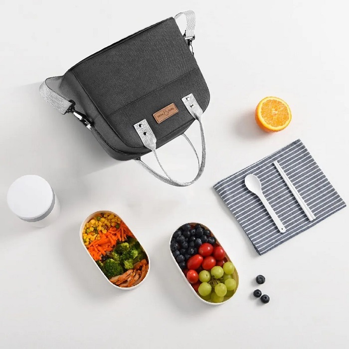 Bolsa De Almuerzo Térmica De Gran Capacidad Lonchera Negra