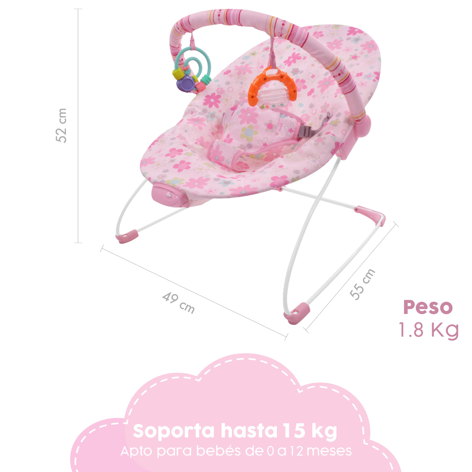 Bouncer Rosa Silla Mecedora Vibradora Para Bebe Portatil Juguetes