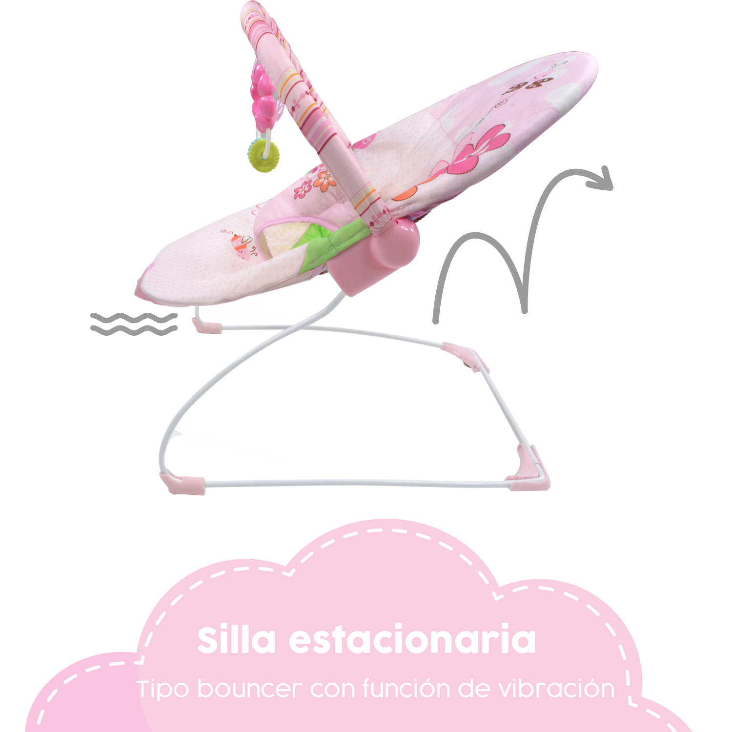 Bouncer Rosa/Verde Silla Mecedora Vibradora Para Bebe Portatil Juguetes