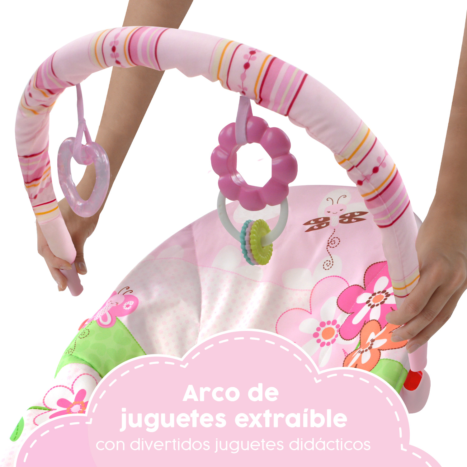 Bouncer Rosa/Verde Silla Mecedora Vibradora Para Bebe Portatil Juguetes
