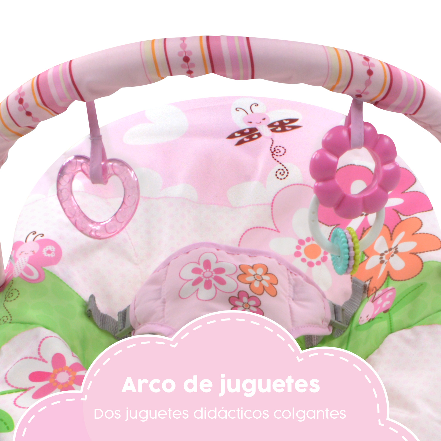 Bouncer Rosa/Verde Silla Mecedora Vibradora Para Bebe Portatil Juguetes