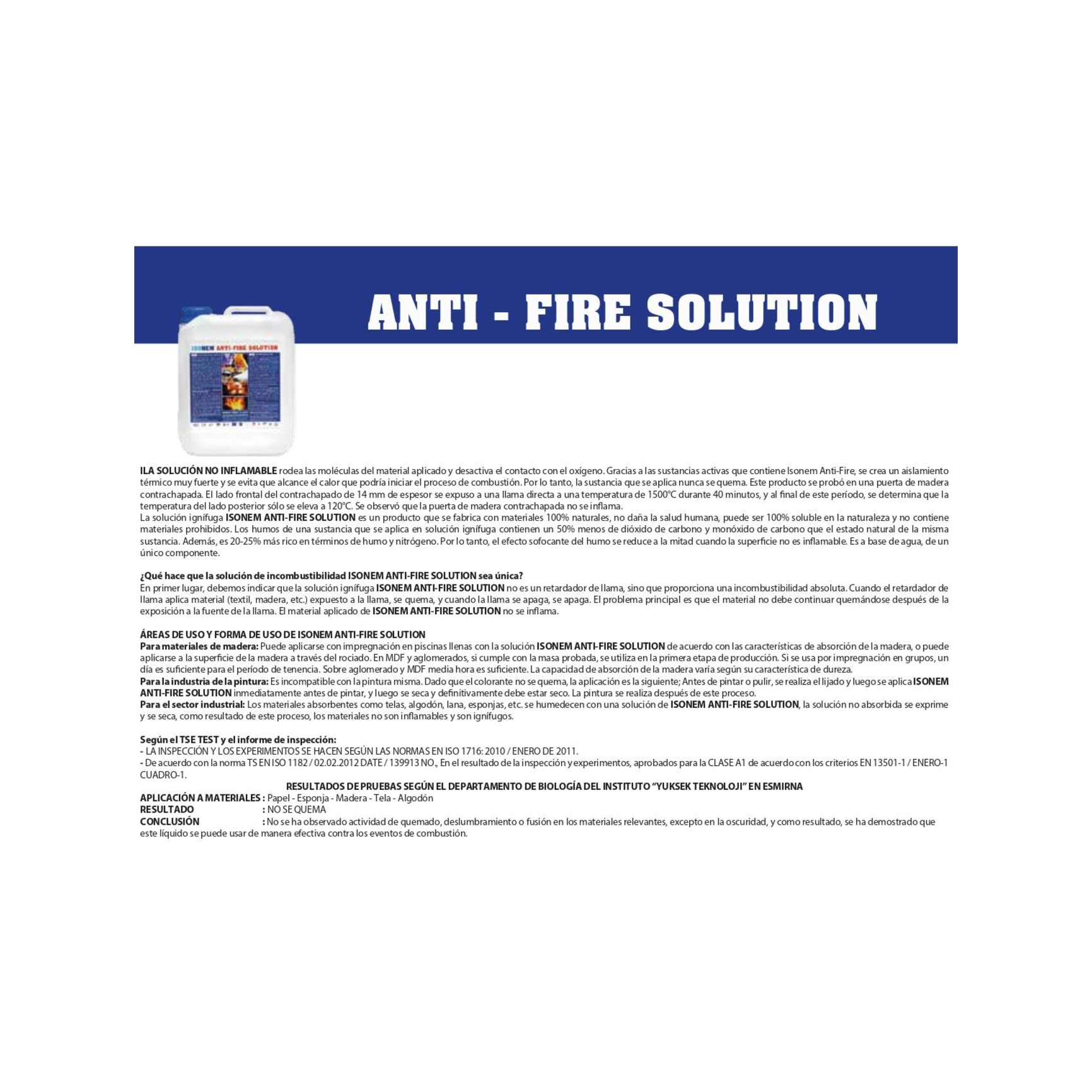 ISONEM ANTI FIRE SOLUTION - Solución no inflamable e ignífuga - 0.5 L.