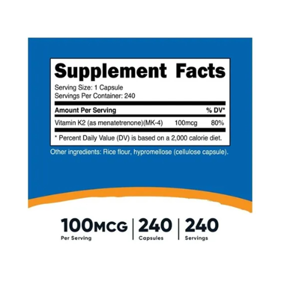 Vitamina K2 100mcg Nutricost  240 caps Más Potente