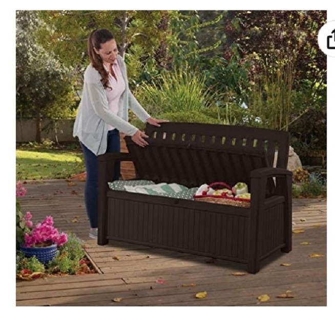 Banca y Almacen para Patio , Jardin , Alberca, con Cajon de Almacenaje, en Resina Resistente al Exterior, Resiste Rayos UV. Marca Keter