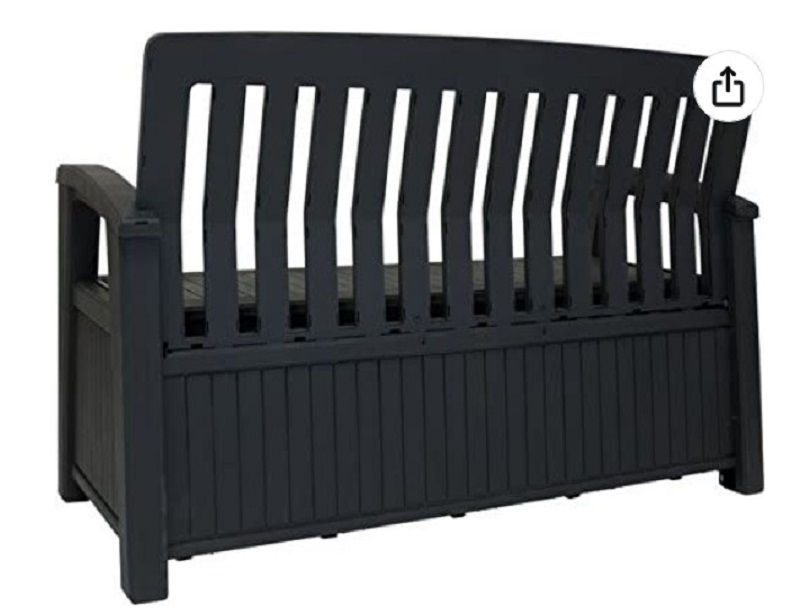 Banca y Almacen para Patio , Jardin , Alberca, con Cajon de Almacenaje, en Resina Resistente al Exterior, Resiste Rayos UV. Marca Keter