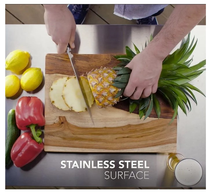 Isla para Asador, Patio, Jardin, con Cubierta de Acero Inoxidable , Marca Keter, Ideal para Exterior, Resiste UV, Mesa Isla