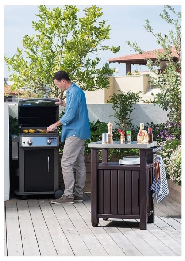 Isla para Asador, Patio, Jardin, con Cubierta de Acero Inoxidable , Marca Keter, Ideal para Exterior, Resiste UV, Mesa Isla