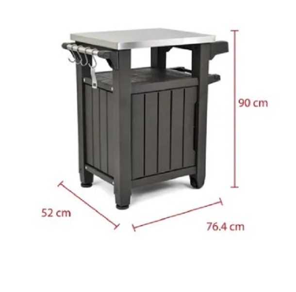 Isla para Asador, Patio, Jardin, con Cubierta de Acero Inoxidable , Marca Keter, Ideal para Exterior, Resiste UV, Mesa Isla