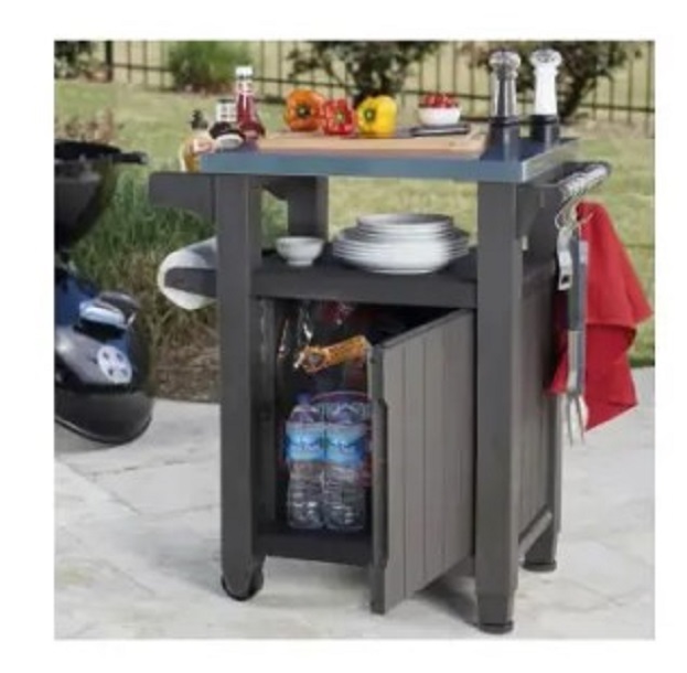 Isla para Asador, Patio, Jardin, con Cubierta de Acero Inoxidable , Marca Keter, Ideal para Exterior, Resiste UV, Mesa Isla