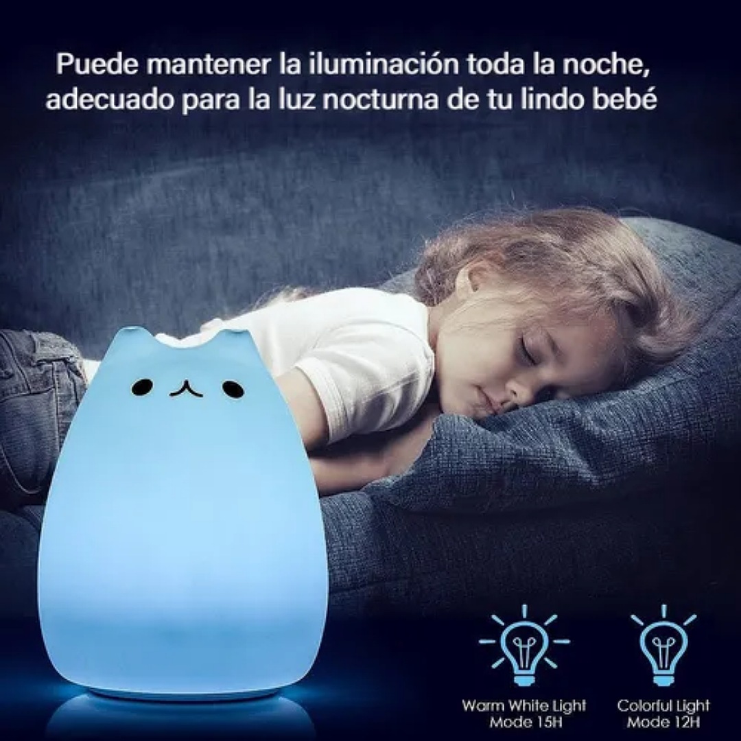 7 Colores Lampara Luz Noche Led De Gato Para Bebes Y Niños