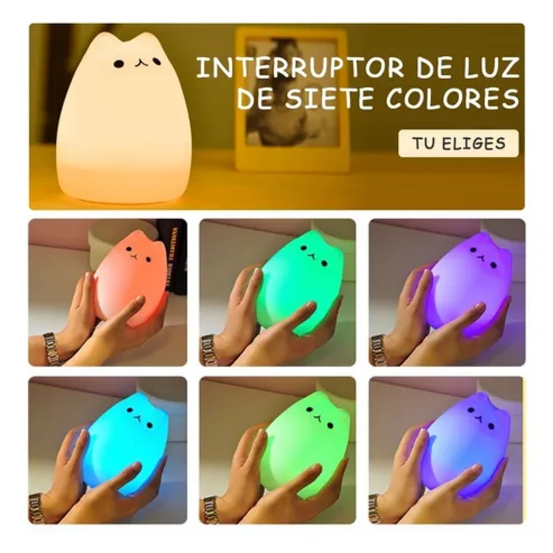 7 Colores Lampara Luz Noche Led De Gato Para Bebes Y Niños