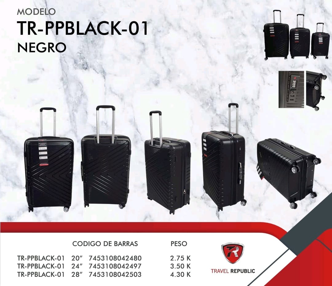 Set de 3 Maletas de viaje  de lujo Marca Travel Republic. Mod. TR-PPBLACK-01