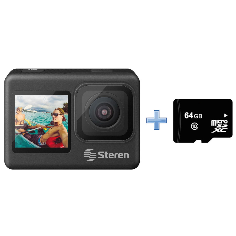 CÁMARA DEPORTIVA STEREN WIFI DOBLE PANTALLA + MICROSD 64GB