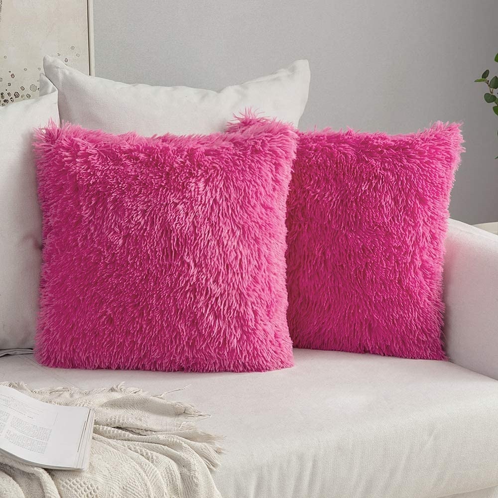 Funda De Cojín Decorativo Peluche Felpa Larga Extra Suave Rosa Chicle
