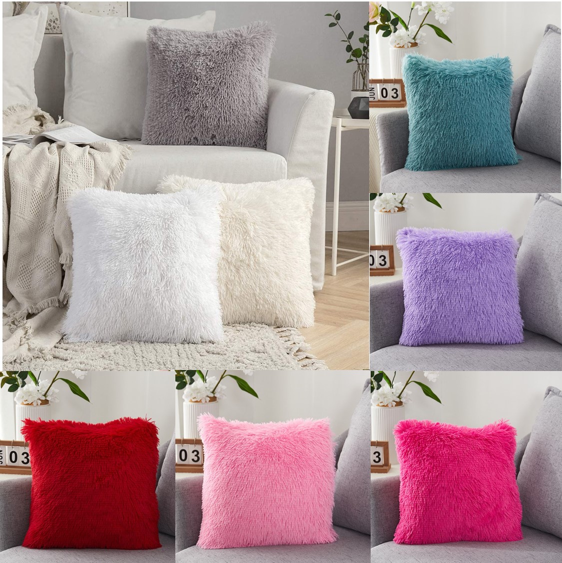 Funda De Cojín Decorativo Peluche Felpa Larga Extra Suave Rosa Chicle