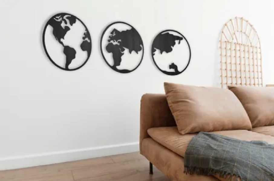 Cuadro Decorativo Mapamundi 6MM Negro 