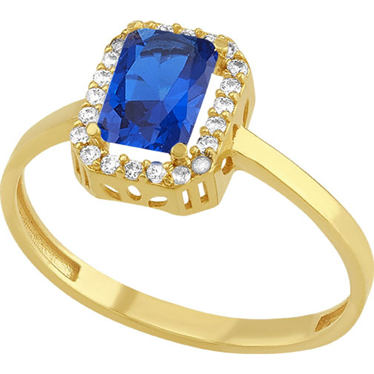 Anillo Solitario Con Zirconia En Color Azul Elaborado En Oro De 10k + Regalo.