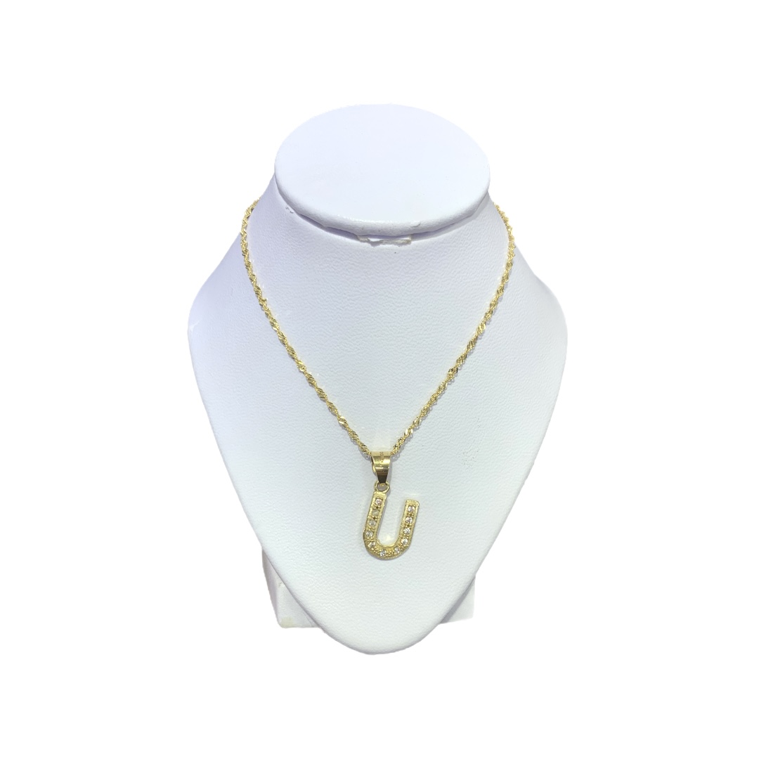 Cadena con Dije Letra U Piedra Zirconia Oro 10k