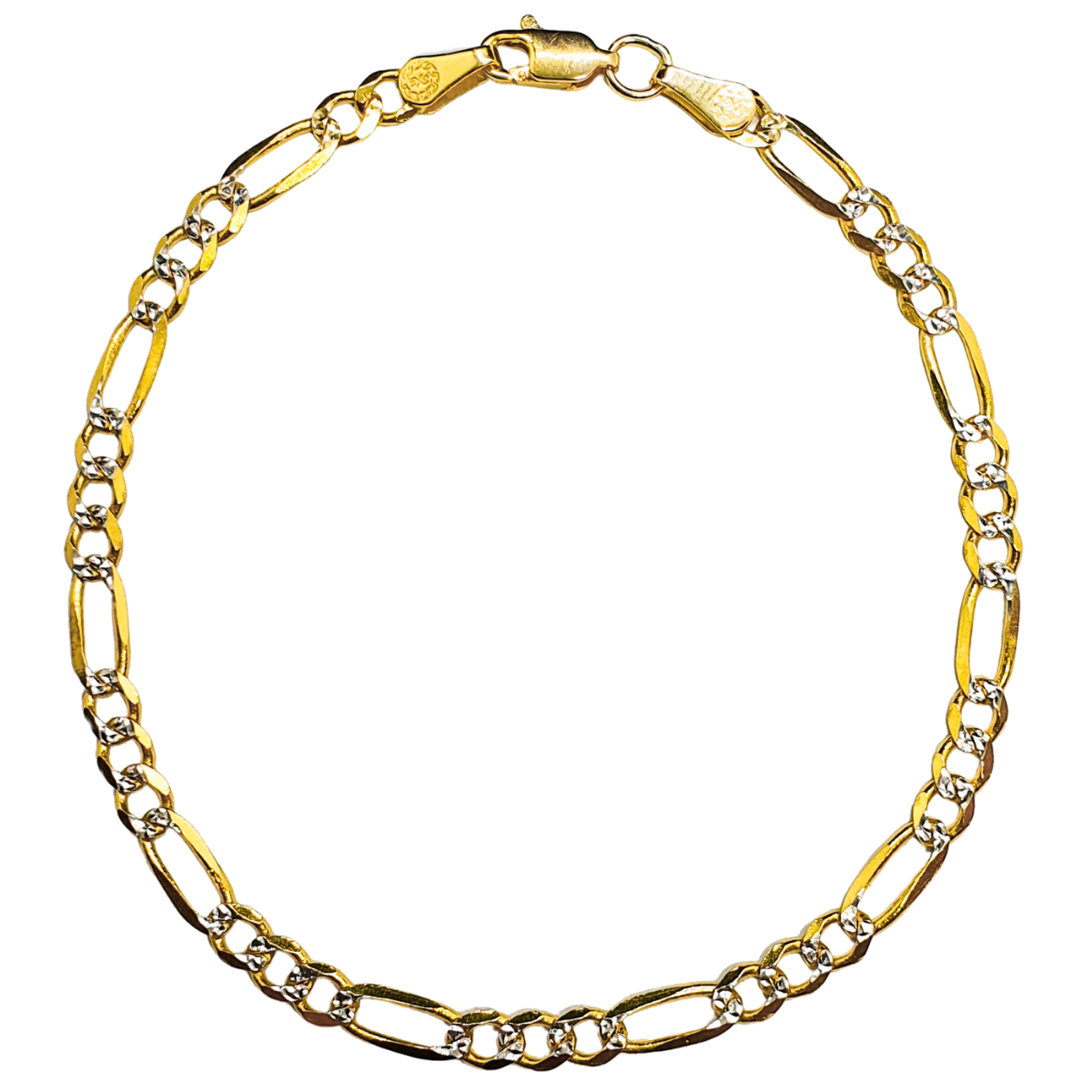 Esclava de oro 10k Hombre, Estilo figaro con rodio y corte diamantada. Incluye certificado y caja de regalo