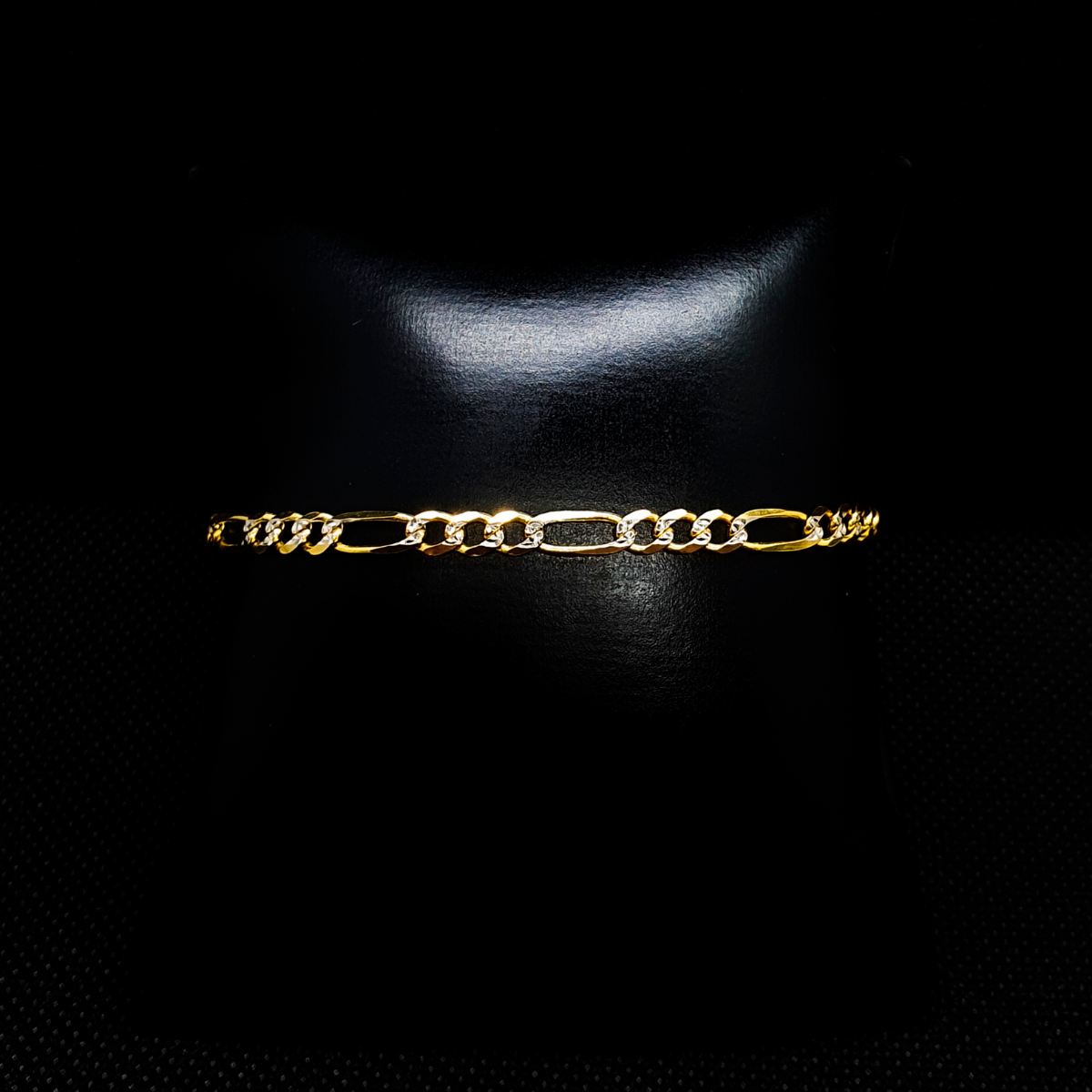 Esclava de oro 10k Hombre, Estilo figaro con rodio y corte diamantada. Incluye certificado y caja de regalo