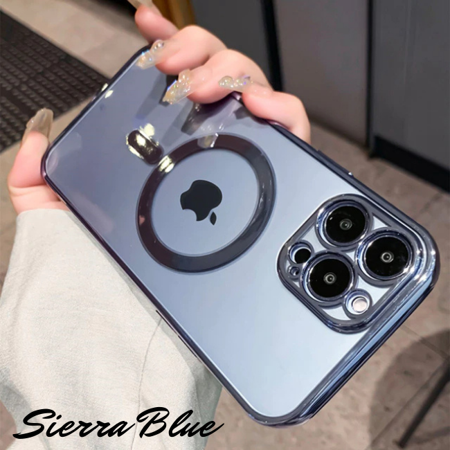 Funda magnética de carga inalámbrica para iPhone 12 y 13, Case cubierta de silicona suave, chapada de lujo, transparente.