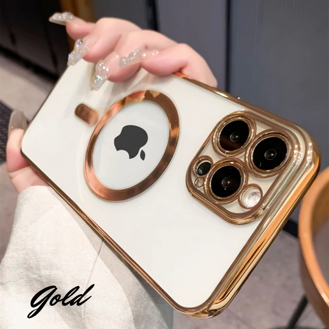 Funda magnética de carga inalámbrica para iPhone 12 y 13, Case cubierta de silicona suave, chapada de lujo, transparente.