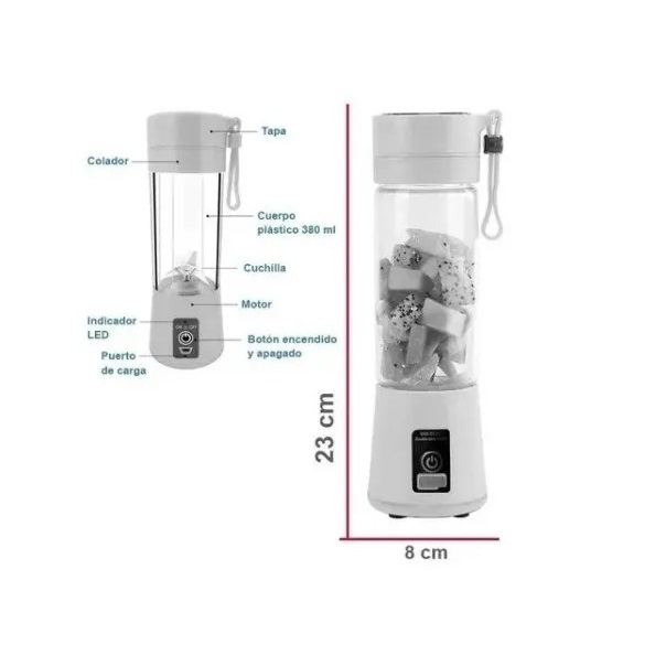 Mini Licuadora para Jugos con Vaso Portatil Carga Usb 4 Potentes Aspas y Capacidad de 380 mililitros / Master / MH-MBLENDER