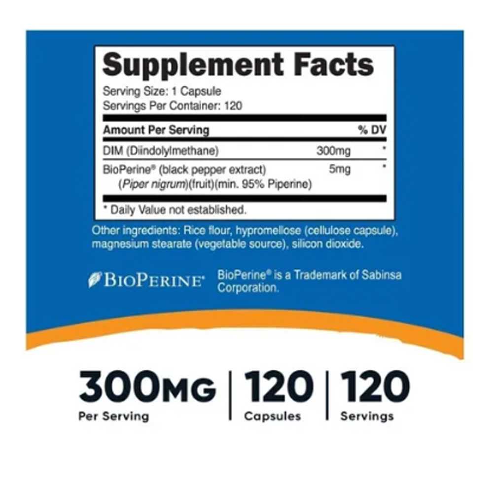DIM 300mg Nutricost + Bioperina 5mg con 120 capsulas