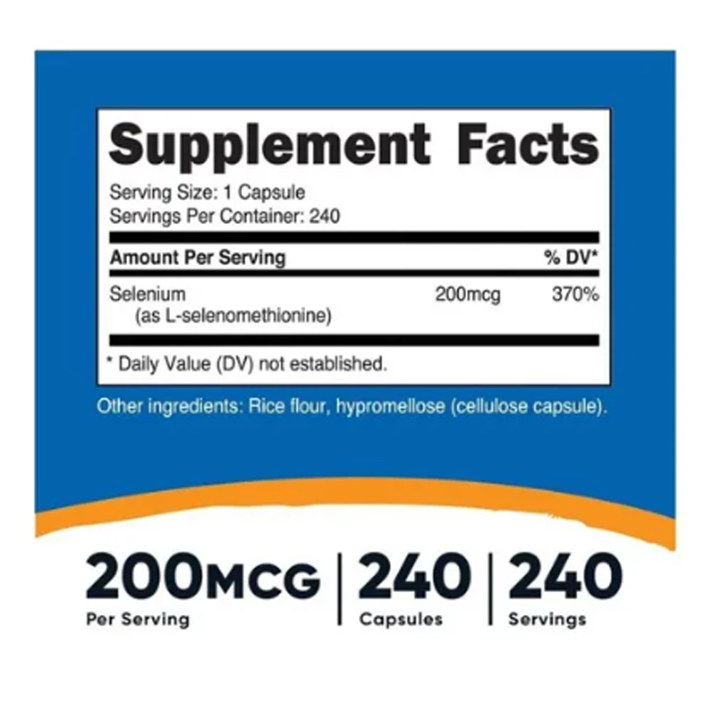 Selenio 200mcg Nutricost 240 tabletas selenium suplemento ayuda a glandula tiroidea