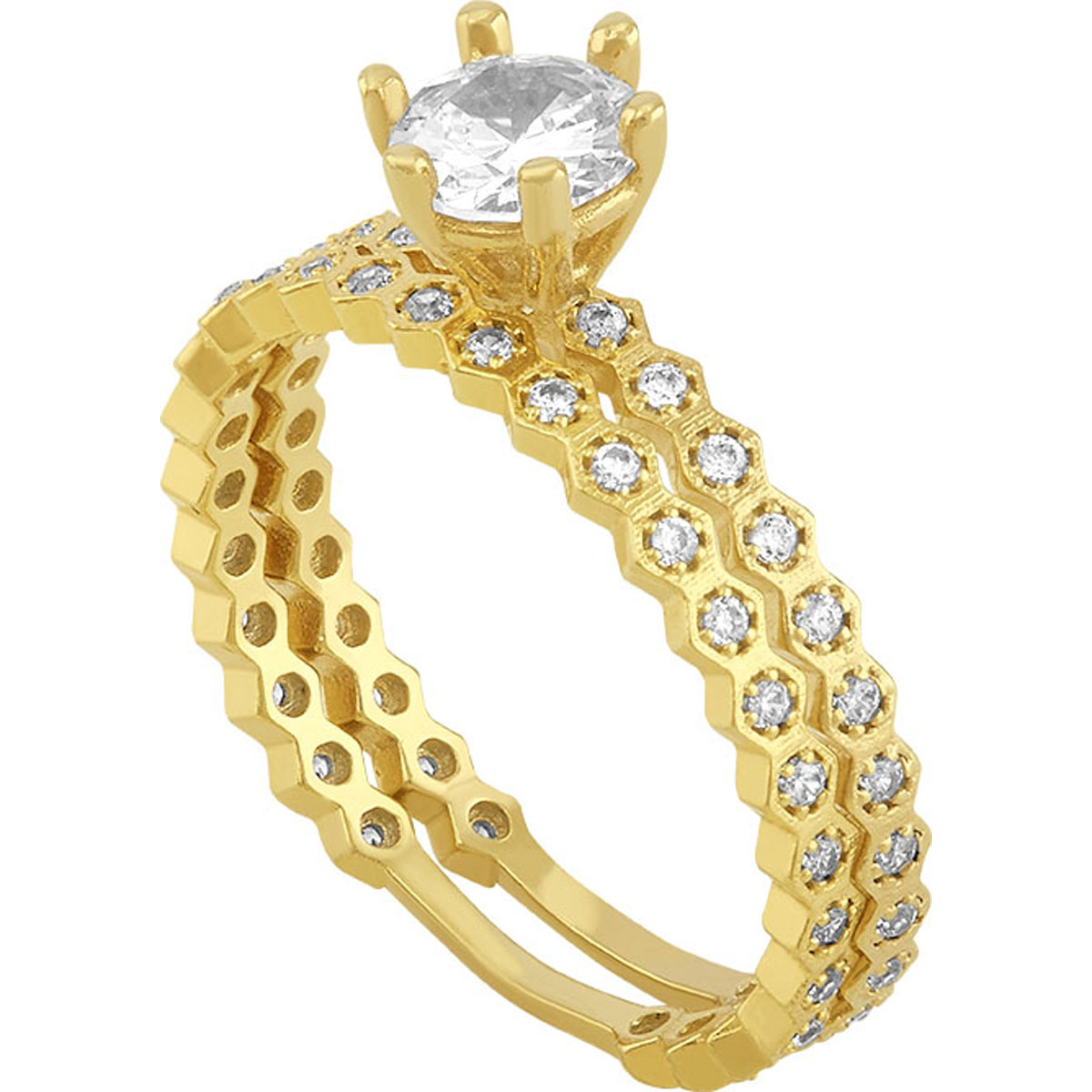 Anillo Alianza Churumbela Con Zirconias Elaborado En Oro De 10 K 