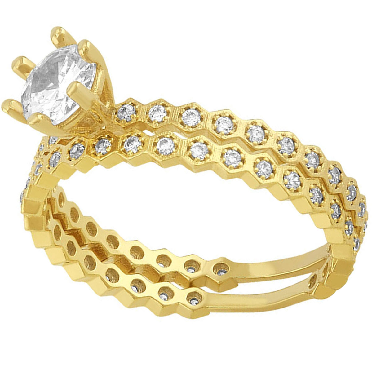 Anillo Alianza Churumbela Con Zirconias Elaborado En Oro De 10 K 